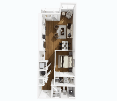 Floor plan for 1 bed, 1 bath, 760 sqft
